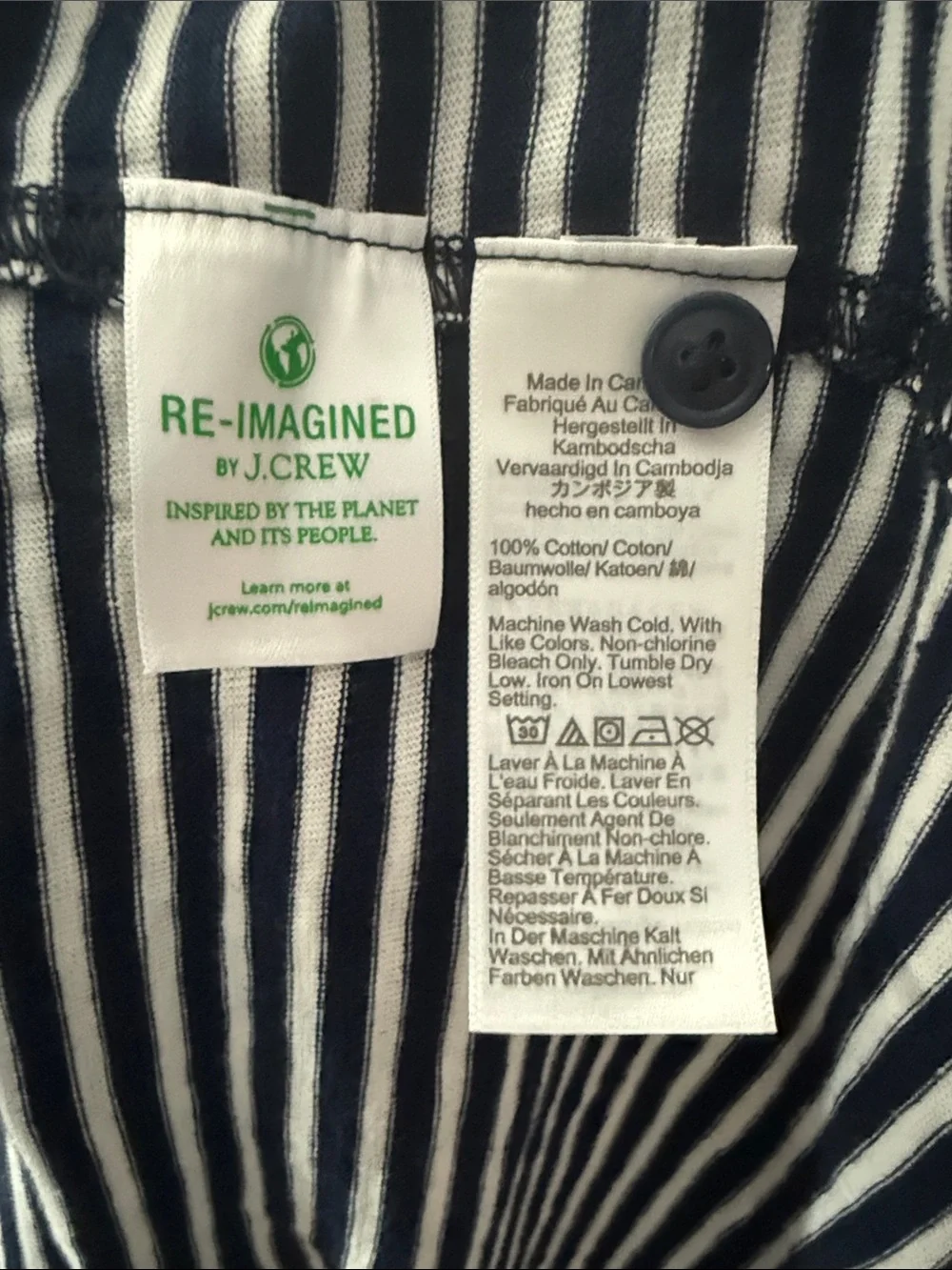 J. Crew Navy and White Striped Men's Button-Down Shirt